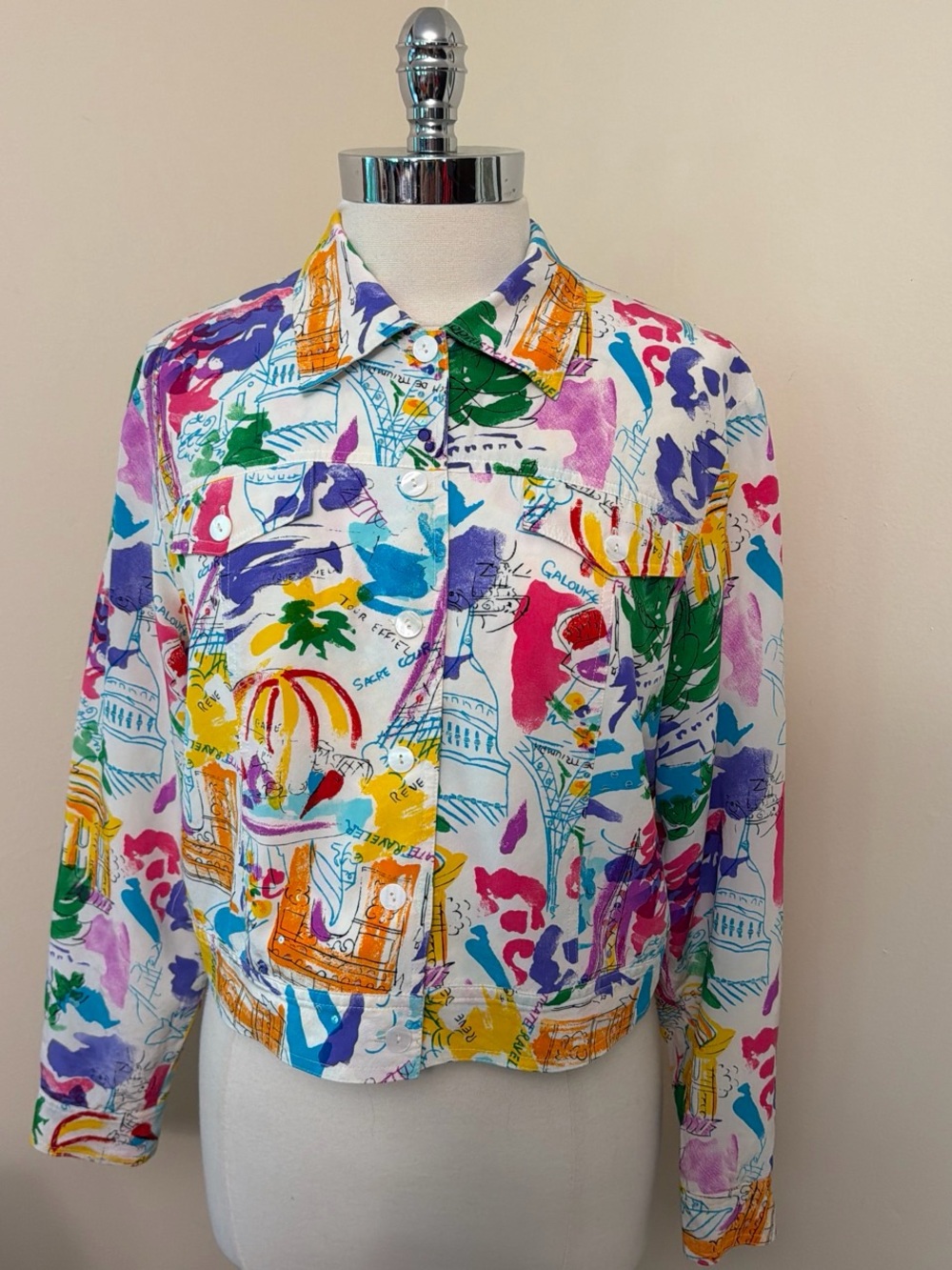Vintage Maggy L Silk Paris Themed Jacket L